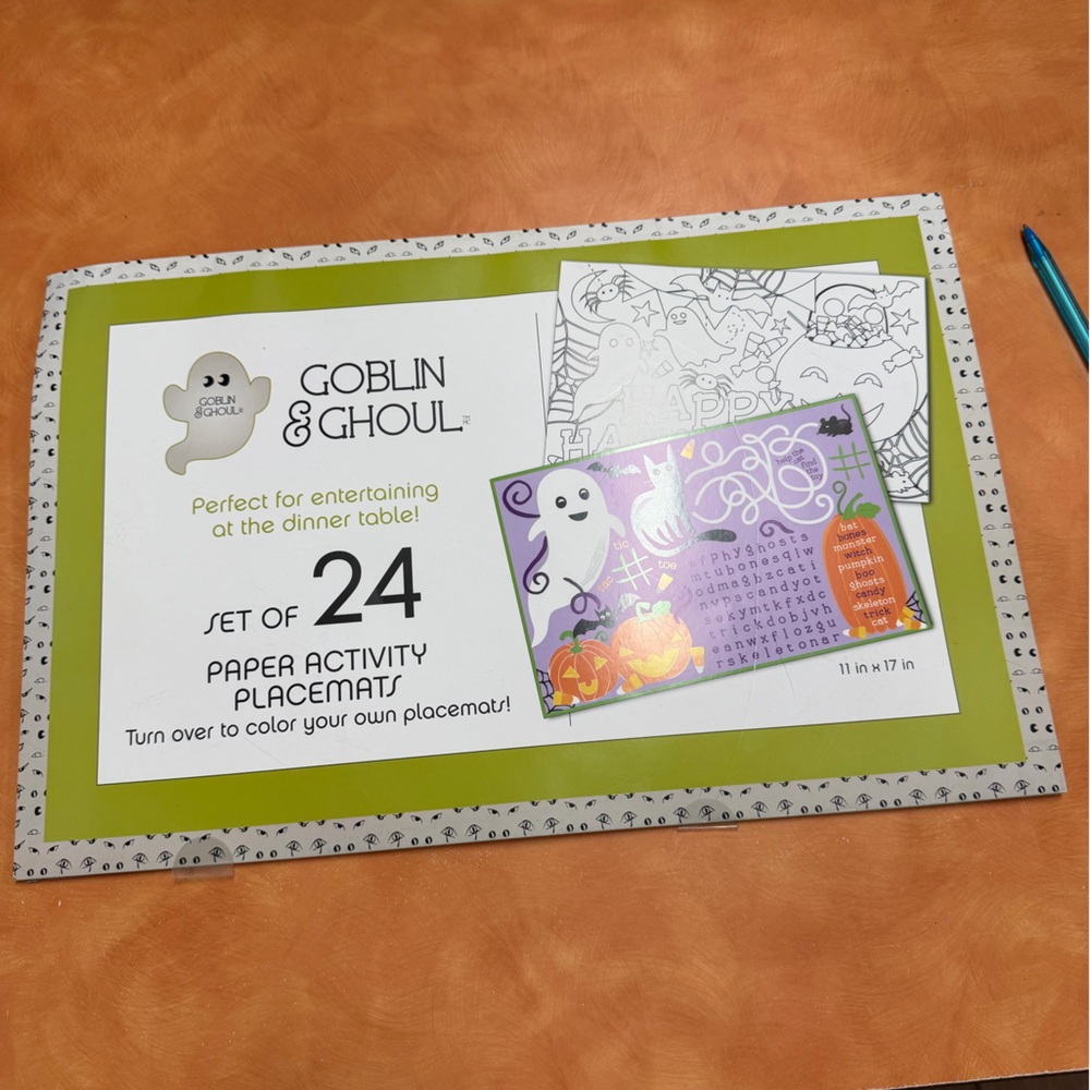 Goblin & Ghoul Paper Halloween Activity Placemats - Green and White